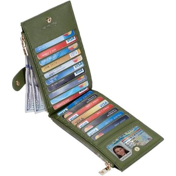 Women's Wallet RFID Blocking Bi fold Multi Card Wallet Zipper Pocket ARMY GREEN - Picture 1 of 4